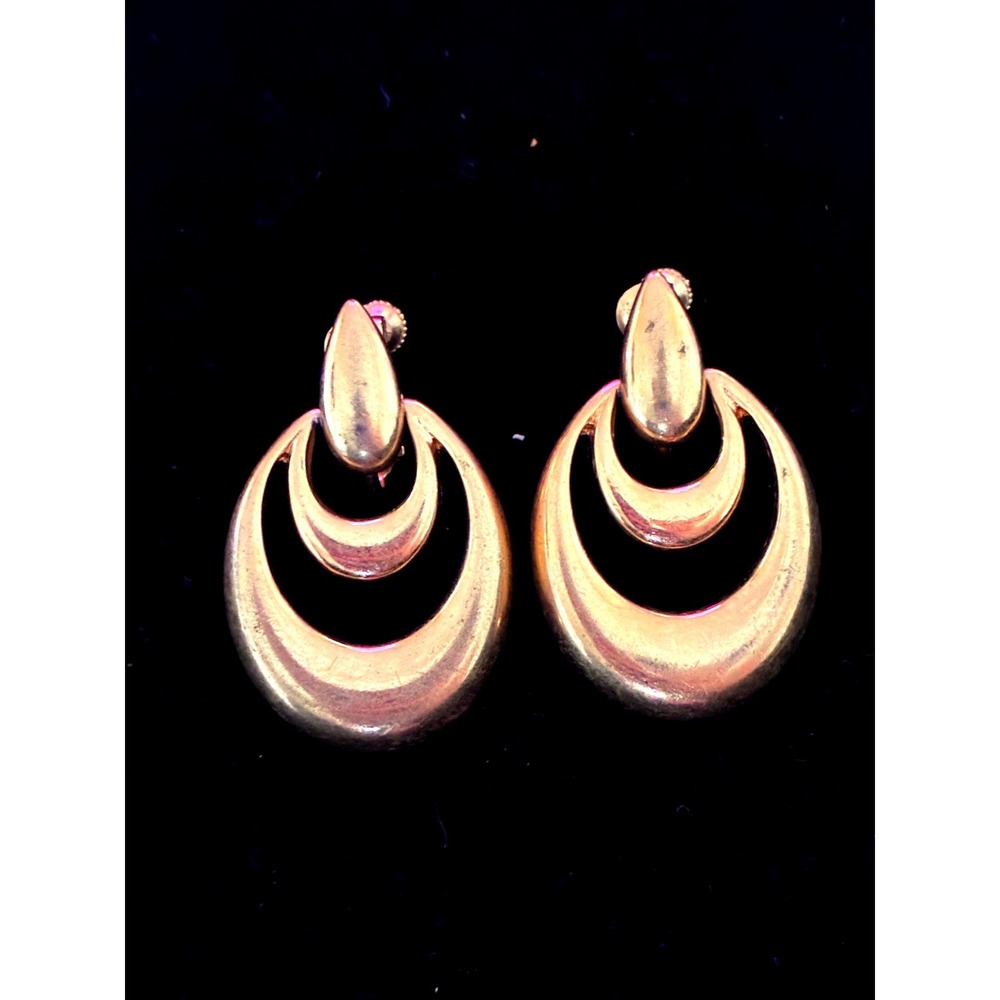 Napier Vintage Gold Tone Triple Drop Door Knocker Screw Back Earrings Excellent